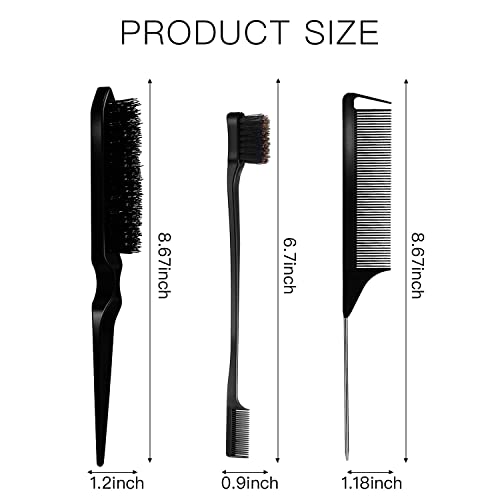 3 Pieces Teasing Brush Set Bristle Hair Brush 3 Row Teasing Brush Dual Edge Brush Sturdy Styling Comb Parting Comb for Brushing, Combing, Slicking Hair for Stylist Women (Black) - Image 7